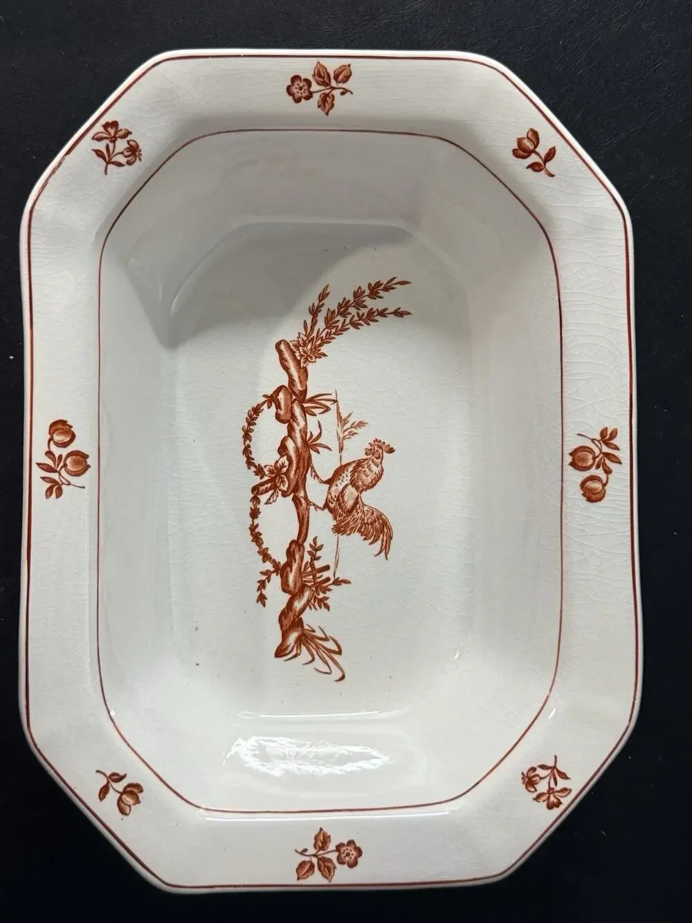 Wedgwood Chanticleer Brown Rooster Rectangular Vegetable Serving Bowl